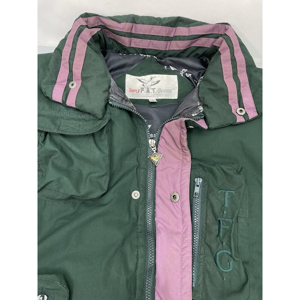 Vintage 90s Triple Fat Goose Jacket Down Puffer Retro Green Purple Womens XL - Picture 4 of 13